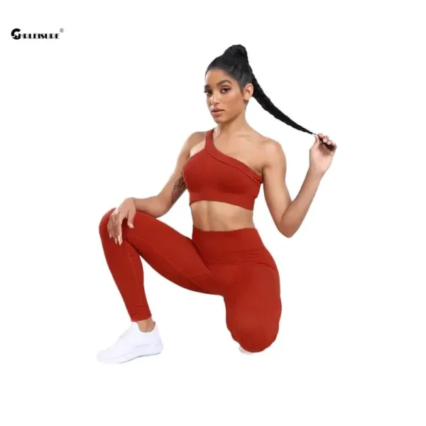 CHRLEISURE Seamless Sports Set – Women’s Ribbed Yoga Suit with Workout Leggings and Bra